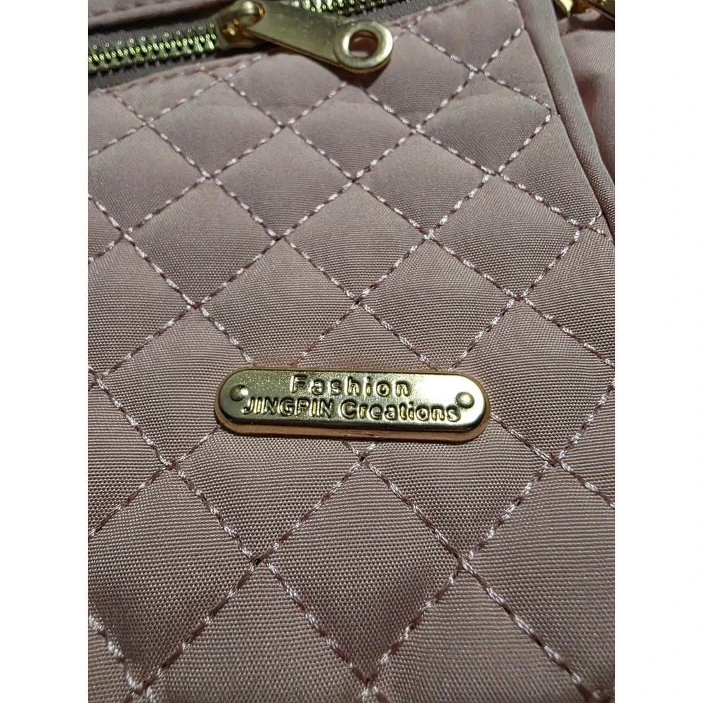Jingpin Creations Pink Quilted Nylon Sling Bag Crossbody Backpack‎ Gold Hardware